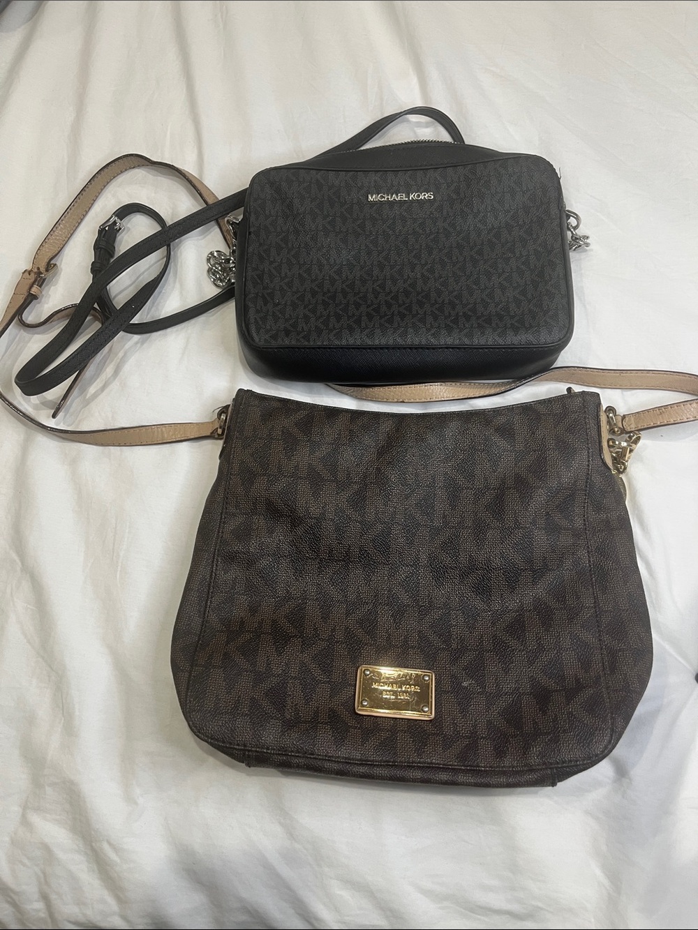 Michael Kors Black and Brown Crossbody Duo with MK Monogram